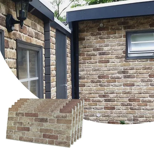 Miniatura 50 de Dundee Deco Paneles de pared 3D de ladrillo sintético, revestimiento de pared con aspecto de piedra roja, gris y marrón, espuma de poliestireno