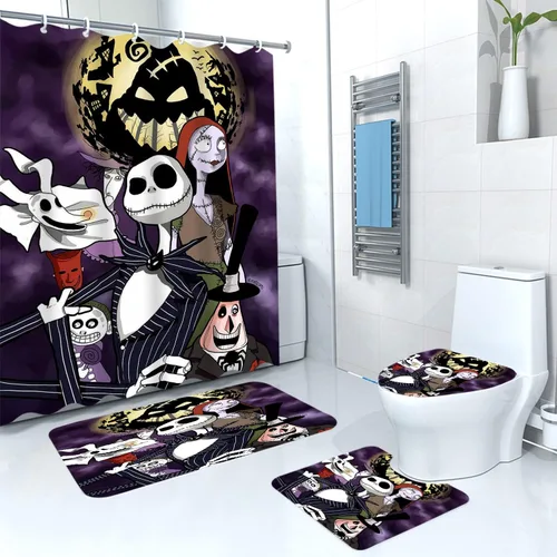Miniatura 12 de Juego de 4 cortinas de ducha de Navidad para niños, decoración de Halloween y Navidad con 12 ganchos de cortina para baño, impermeable, 71 x 71