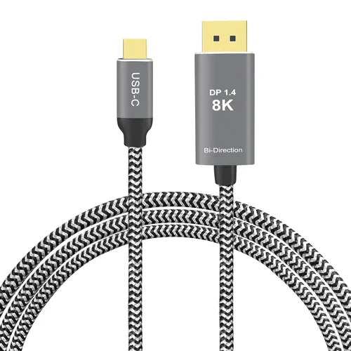 Cable USB C a DisplayPort 1.4 bidireccional, compatible con cable trenzado de 8K a 60Hz, 4K a 240Hz (cable Thunderbolt 4 a DisplayPort, cable