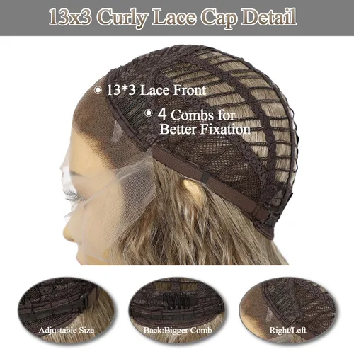 Miniatura 6 de SAPPHIREWIGS Pelucas de encaje frontal color marrón, sin pegamento, onda de agua, de encaje frontal sintético, para mujeres afrodescendientes