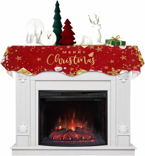 Miniatura 7 de Bufanda de repisa de Navidad de 60 x 17 pulgadas, decoración de chimenea de Papá Noel de Navidad color negro, cubierta de mantel de invierno