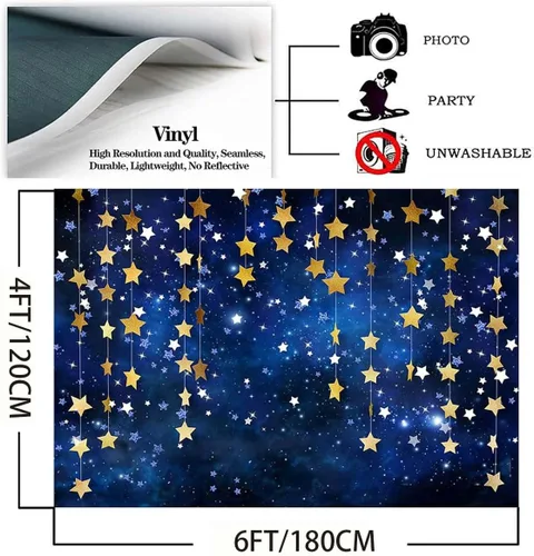 Miniatura 5 de Twinkle Twinkle Littler - Telones de fondo de estrellas pequeñas de galaxia, azul marino, cielo estrellado, purpurina dorada, fondo de fotografía