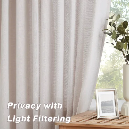 Miniatura 3 de Enactex Cortinas plisadas de lino con textura de 25 x 95 pulgadas, cortinas semitraslúcidas con pestañas traseras, filtrantes de luz, para sala