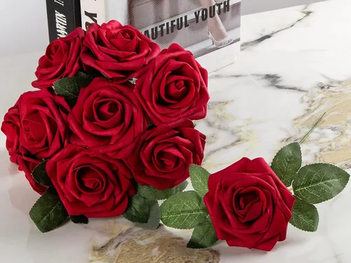 Miniatura 4 de Rosa artificial de espuma de 25 piezas de rosas falsas de aspecto real con tallos y hojas para decoración del hogar, fiestas, jardín, centros
