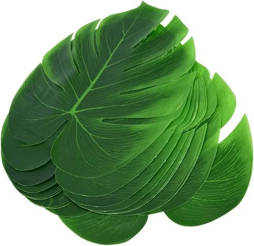 Miniatura 7 de HERCHR 12 hojas artificiales tropicales, hojas de palmera falsas verdes, hojas de Monstera grandes, hojas de plantas artificiales para safari
