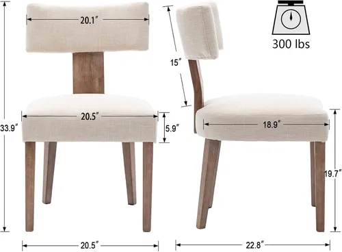 Miniatura 2 de VESCASA Juego de 2 sillas de comedor modernas de mediados de siglo, sillas de comedor tapizadas de lino con respaldo curvado ergonómico, patas