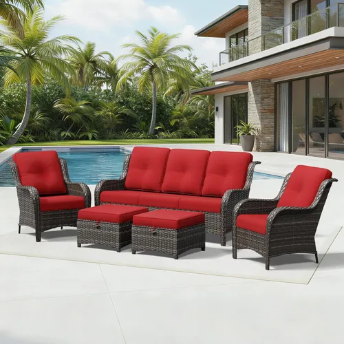 Miniatura 19 de Joyside Juego de sillas de mimbre para patio, juego de 3 piezas de mimbre para exteriores con 2 sillas reposabrazos y 1 mesa auxiliar para terraza