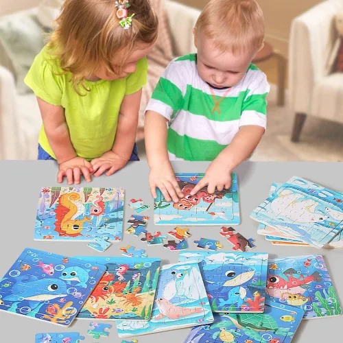 Miniatura 4 de GRINNNIE - Rompecabezas de madera para niños pequeños de 3, 4, 5 años, 12 piezas, rompecabezas de animales del océano, juguetes de aprendizaje