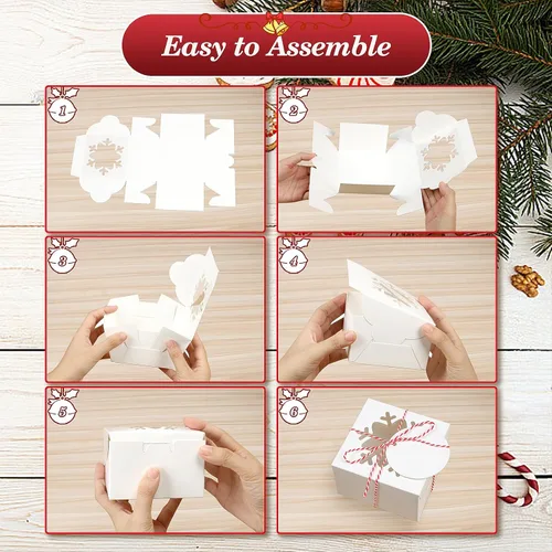 Miniatura 5 de COTOPHER 18 piezas de cajas para galletas de Navidad con ventana, 4 x 4 x 2.5 pulgadas, cajas de panadería blancas para regalos, mini cajas