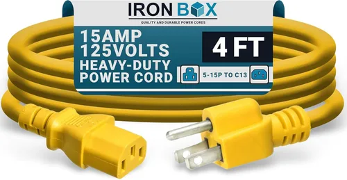 Miniatura 55 de IronBox Electric - Cable de alimentación de servicio pesado 5-15P a C13 - Cable de 3 clavijas 15A 125V 14/3 SJT para PC - Cable para computadora