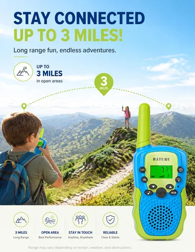 Miniatura 4 de Baturu Walkie Talkies para niños, paquete de 3, regalos para niños y niñas, juguetes de 5-10 años de edad Azul Amarillo Verde Rosa