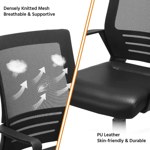 Miniatura 4 de Yaheetech Silla de oficina de malla con respaldo medio con asiento de cuero, silla ejecutiva para computadora de oficina con reposabrazos y soporte
