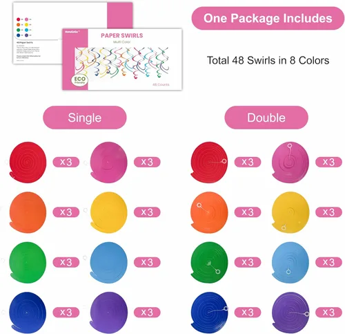 Miniatura 5 de HonuGoGo Juego de 48 piezas de remolinos de papel multicolor – Remolinos colgantes para fiesta de cumpleaños, baby shower, boda y decoración