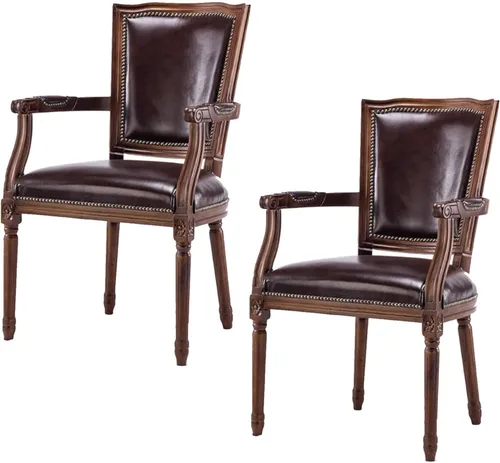 Miniatura 12 de Juego de 4 sillas de comedor de madera, silla de comedor rústica, sillas de comedor tapizadas con reposabrazos opcionales, silla de cocina para sala