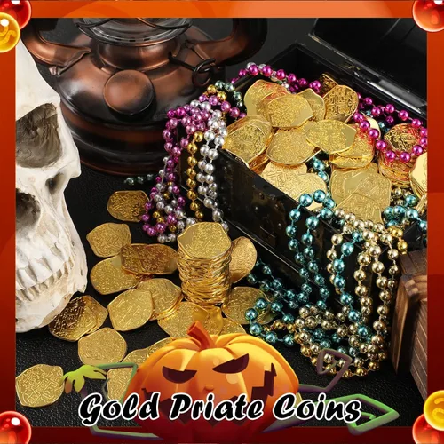 Miniatura 6 de Hanaive 50 monedas piratas de metal, réplicas de doblón español, fichas de metal del tesoro pirata, monedas de juego falsas para niños