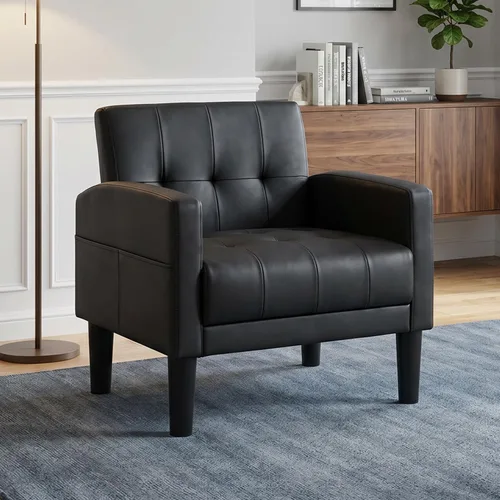 AILEEKISS Sillas decorativas para sala de estar, sillón tapizado cómodo, moderno sofá individual de cuero con bolsillos laterales, sillas con brazo