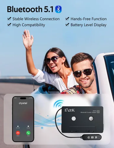 Miniatura 4 de Elook Adaptador de casete a Bluetooth para coche con soporte de tarjeta micro SD/llamada manos libres, receptor de casete Bluetooth 5.1, negro