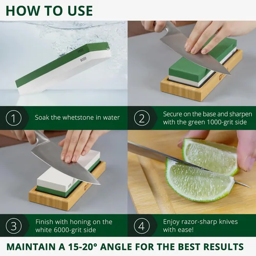 Miniatura 6 de Piedra de afilado universal para cuchillos con doble grano 1000/6000 para juego de cuchillos de cocina, cuchillo de chef y más - Kit de afilado