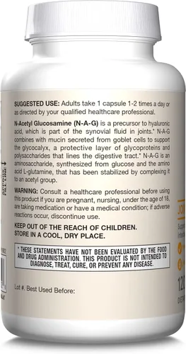 Miniatura 10 de Jarrow Formulas N-A-G 700 mg, N-acetil glucosamina, forma acetilada de glucosamina para soporte óseo y articular, 120 cápsulas vegetales, hasta 120