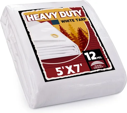Miniatura 76 de RAINDEWAY Lona blanca resistente de 12 mil de 12 x 20 pies, resistente a los rayos UV, impermeable, resistente a la intemperie, con ojales de metal