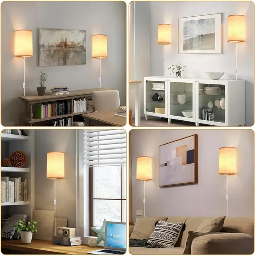 Miniatura 7 de Aplique de pared enchufable, juego de dos apliques de pared de 3 colores, lámpara de pared industrial, lámpara de pared con interruptor de Beige