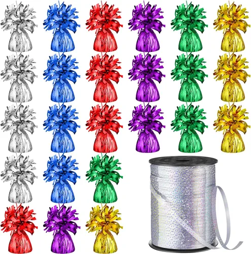 Miniatura 14 de Yunsailing 25 globos metálicos pesados con cinta iridiscente de 500 yardas, anclajes de soporte de globos de 5.3 onzas para globos de helio, Negro
