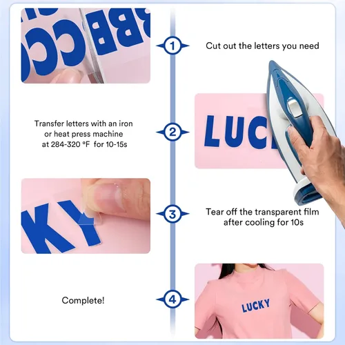 Miniatura 6 de 5 hojas, 830 piezas letras y números para planchar para ropa, letras de vinilo para planchar de 1 pulgada con letras de transferencia de calor