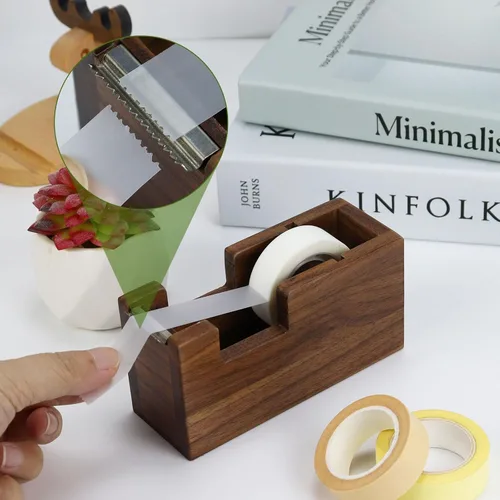 Miniatura 4 de MultiBey 4 organizadores de escritorio de nogal para suministros de oficina, soporte de notas adhesivas de madera, dispensador de cinta, soporte