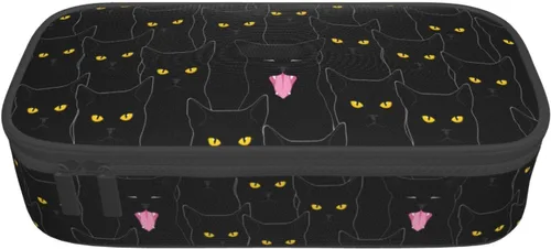 Miniatura 9 de Estuche organizador de lápices con patrón de gato negro, gran capacidad, papelería con cremallera, suministros escolares, bolsa para lápices