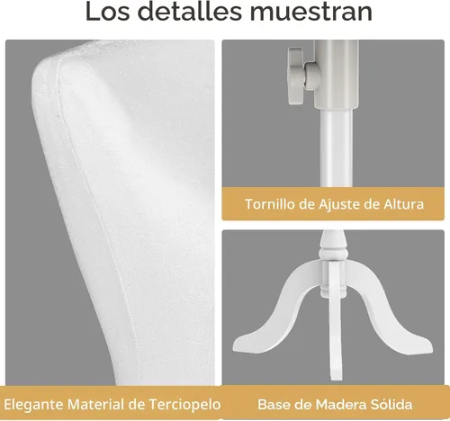 Miniatura 4 de Bonnlo Maniquí de costura, apto para clavar alfileres, para vestido de mujer, con base de trípode de madera., Blanco, 6