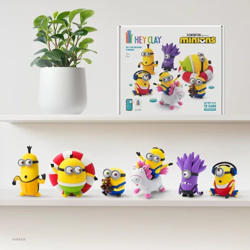 Miniatura 6 de HEY CLAY Minions - Colorida arcilla seca al aire para modelar para niños - Kit de arcilla seca al aire 5 latas y herramientas de escultura