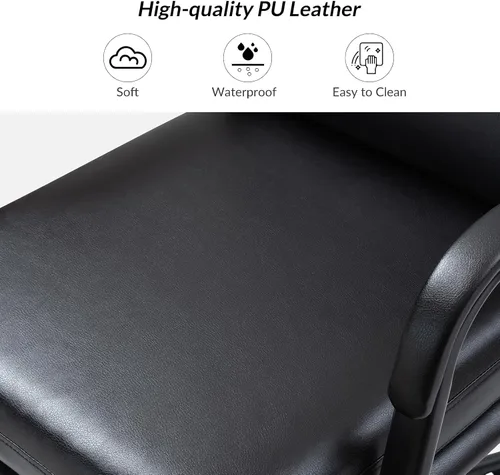 Miniatura 8 de HULALA HOME Silla moderna de piel sintética para oficina en casa con bloqueo de inclinación y base de metal, silla de escritorio con ruedas y cojín