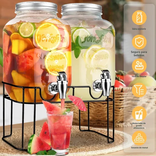 Miniatura 3 de Dispensadores de bebidas de vidrio de 1 galón para fiestas, dispensador de bebidas de limonada con soporte y grifo para barbacoa, picnic, fiesta