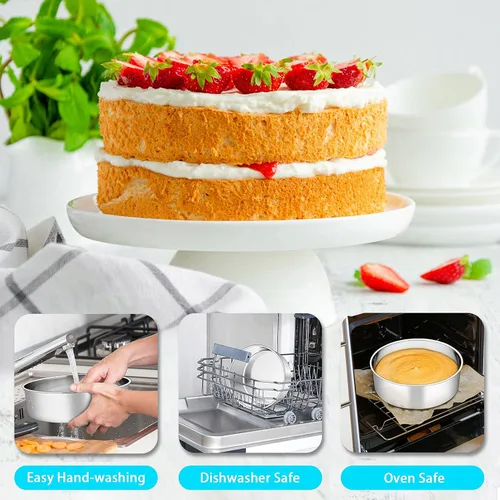 Miniatura 7 de P&P CHEF - Juego de moldes para tartas de 8 pulgadas, moldes redondos para hornear de acero inoxidable para capas, moldes para tartas de cumpleaños