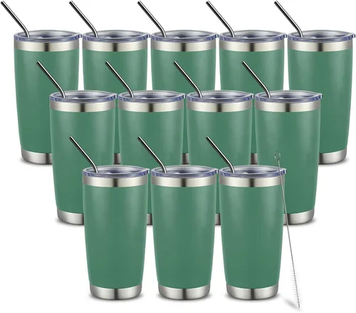 Miniatura 42 de COMOOO Taza de viaje de acero inoxidable de doble pared aislada al vacío de 20 onzas con tapa y pajita, taza de café aislada con recubrimiento