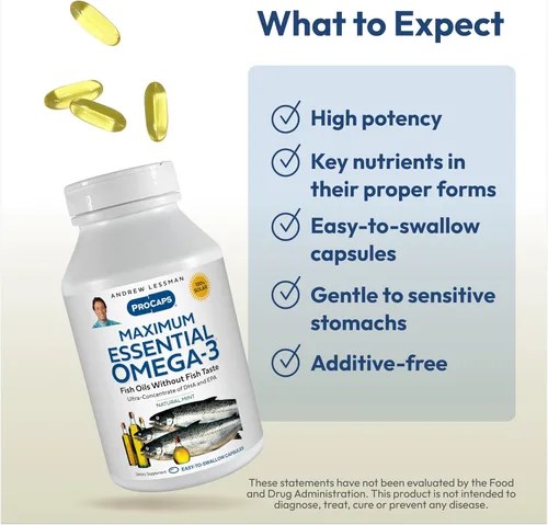 Miniatura 4 de ANDREW LESSMAN Omega-3 Esencial Máximo Menta - 360 Cápsulas Blandas - Aceites Omega-3 Ultra Puros de Alta Potencia. Alto DHA, Sin Malestar