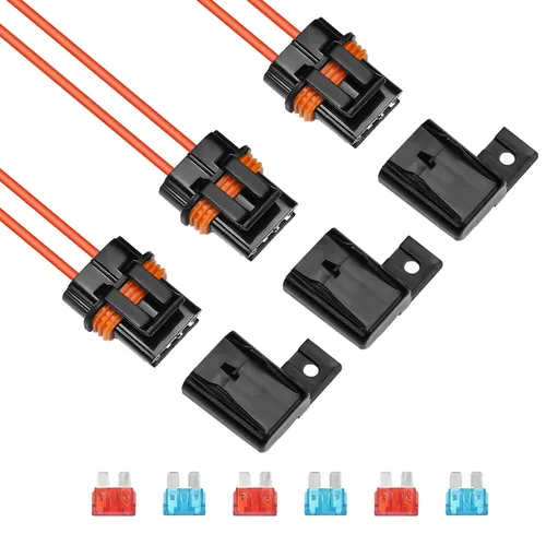 Recoil Paquete de 3 portafusibles impermeables ATC ATO en línea 16AWG con 3 fusibles de 10 A y 3 fusibles de 15 A