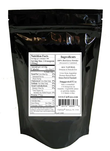 Miniatura 2 de Polvo de Hígado de Res Alimentado con Pasto Argentino de CurEase Undefatado Desecado (seco) Libre de Pesticidas y Hormonas 1lb Una Libra (453gramos)