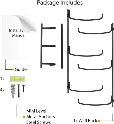 Miniatura 7 de Wallniture Guru - Rodillo de espuma y toallero de pared con 3 ganchos para colgar correa de yoga y bandas de resistencia, metal de 3 secciones Negro