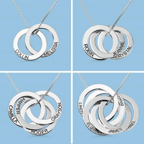 Miniatura 3 de Getname Necklace Collar de anillo ruso grabado personalizado con nombre de la familia, plata de ley 925, joyería para el día de la madre, 2 nombres