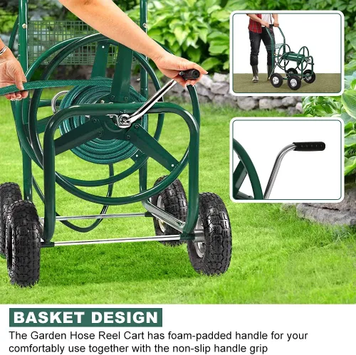 Miniatura 4 de Dkeli Carro de manguera Carro de manguera de jardín con ruedas Carrito de manguera de agua portátil resistente 4 ruedas para patio al aire libre
