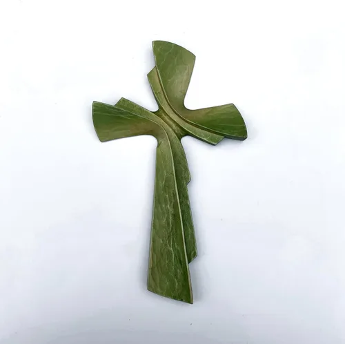 Miniatura 8 de Cruz tallada a mano de madera para decoración de pared, arte de pared de crucifijo grande hecho a mano (11.81 pulgadas, verde)