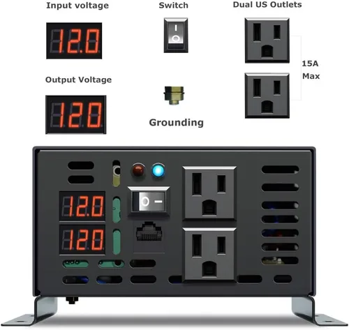 Miniatura 3 de WZRELB Inversor de corriente de onda sinusoidal pura de 500 W 12 V 120 V con 2 salidas de CA con control remoto con cable (RBP-50012WR)