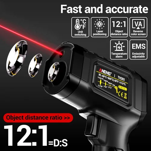 Miniatura 2 de ANENG Termómetro infrarrojo, pistola de temperatura láser digital LCD a color, sin contacto, -58℉-1112℉ (-58.0 °F a 1,112.0 °F), relación de punto