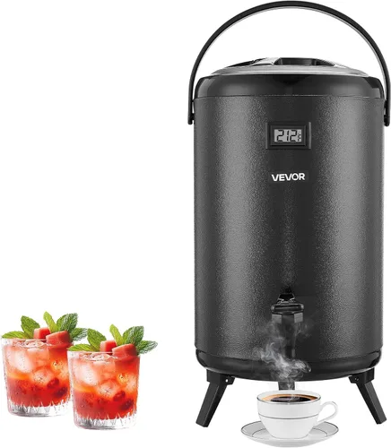 VEVOR Dispensador de bebidas aislado, servidor térmico de bebidas de acero inoxidable de 3.2 galones/12L con espiga y pantalla de temperatura,
