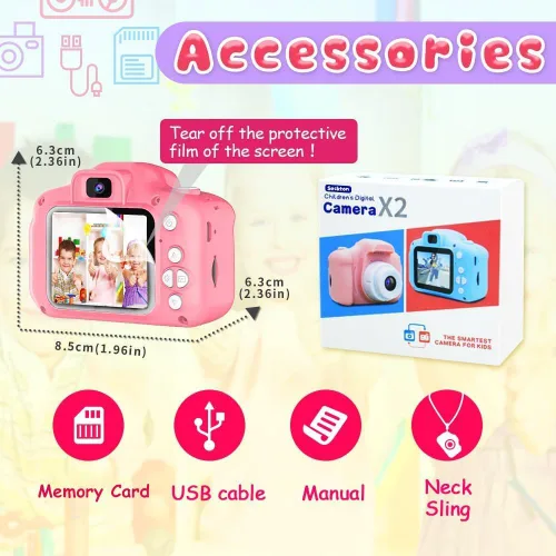 Miniatura 7 de Seckton - Cámara de selfie mejorada para niños, regalos de cumpleaños de Navidad para niñas de 3 a 9 años, cámaras de video digital HD para niños