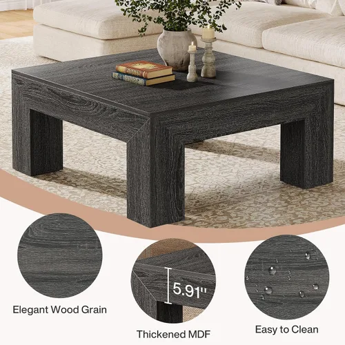 Miniatura 5 de Tribesigns Mesa de centro cuadrada de 39.4 pulgadas para sala de estar, mesa de cóctel central de granja con patas de madera resistentes, fácil
