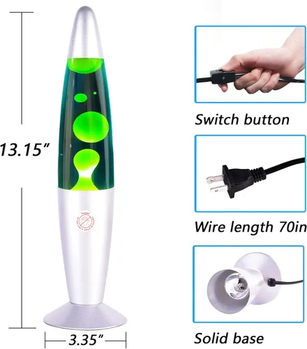 Miniatura 5 de Vanful Lámparas de magma verde con líquido azul para adultos y niños, lámpara de purpurina de 13 pulgadas con base plateada, lámpara de movimiento