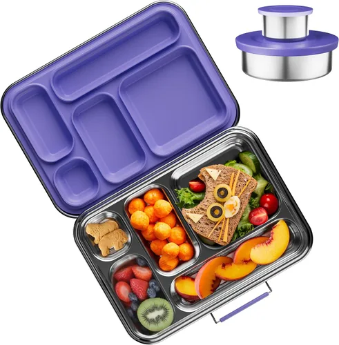 AOHEA Caja Bento de Acero Inoxidable para Niños, Caja de Almuerzo Bento de Metal para Niños Libre de BPA Contenedores de Caja de Almuerzo Acero