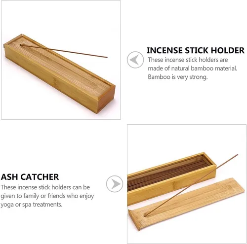 HEALLILY Soporte para varillas de incienso de bambú y caja de almacenamiento con colector de cenizas, almacenamiento portátil de incienso para yoga,